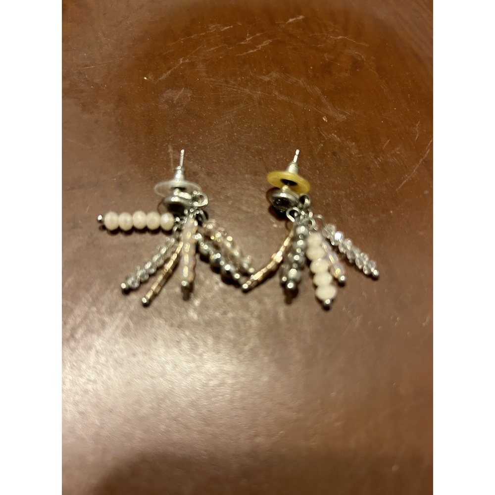 Vintage Pierced Earrings Silver‎ Beaded Dangle